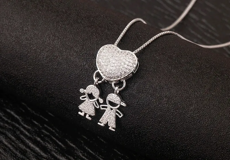 New Trendy Classic Design Shiny Crystal Zircon Charm Boy/Girl Pendant Necklaces For Women Mother's Day Chain Choker Jewelry Gift
