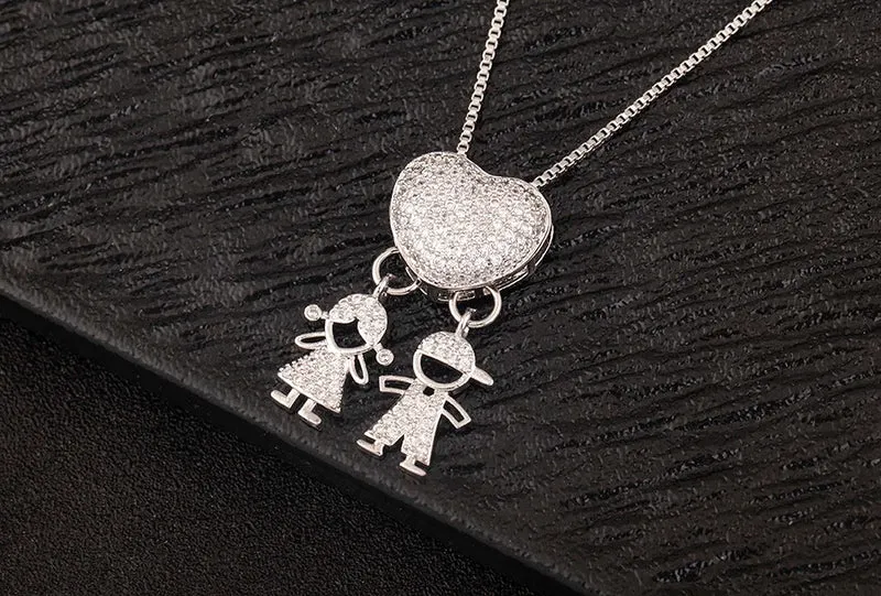 New Trendy Classic Design Shiny Crystal Zircon Charm Boy/Girl Pendant Necklaces For Women Mother's Day Chain Choker Jewelry Gift