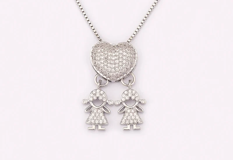 New Trendy Classic Design Shiny Crystal Zircon Charm Boy/Girl Pendant Necklaces For Women Mother's Day Chain Choker Jewelry Gift