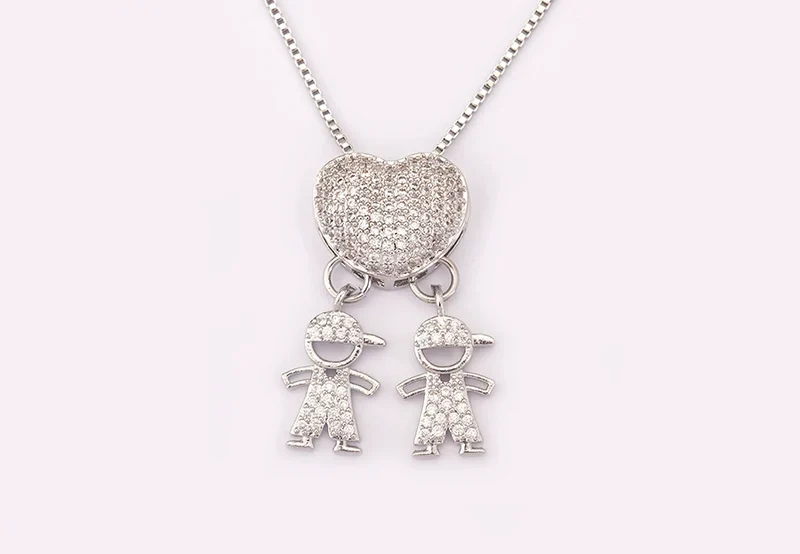 New Trendy Classic Design Shiny Crystal Zircon Charm Boy/Girl Pendant Necklaces For Women Mother's Day Chain Choker Jewelry Gift