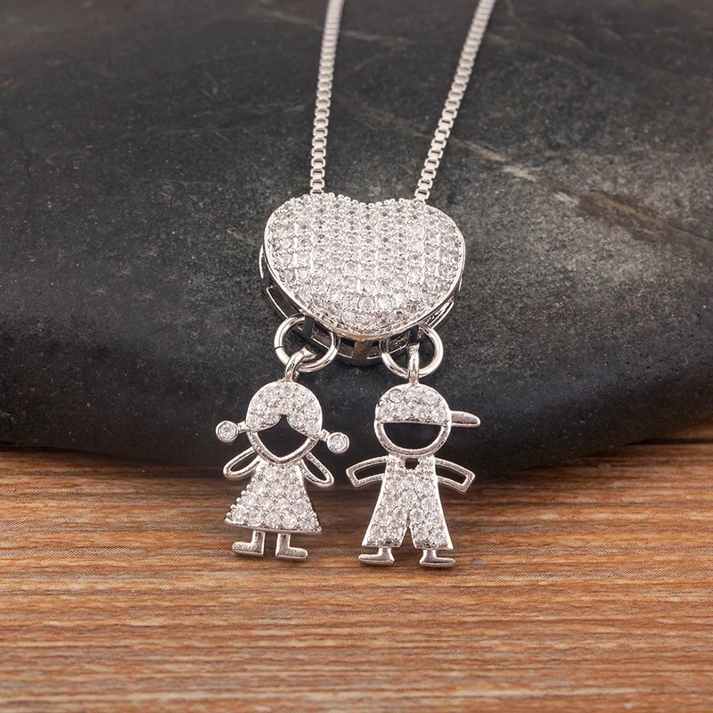 New Trendy Classic Design Shiny Crystal Zircon Charm Boy/Girl Pendant Necklaces For Women Mother's Day Chain Choker Jewelry Gift