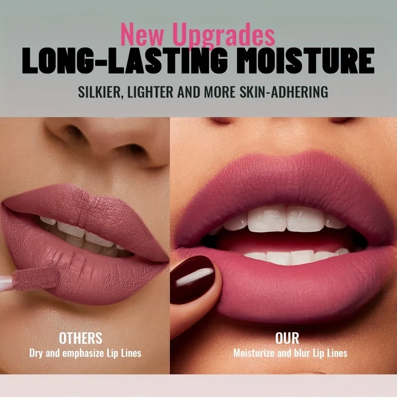 1pc Matte Velvet Lip Gloss, Highly Saturated Liquid Lip Mud, Non-Stick Long Lasting, All Skin Tones Compatible,Mother's Day Gift