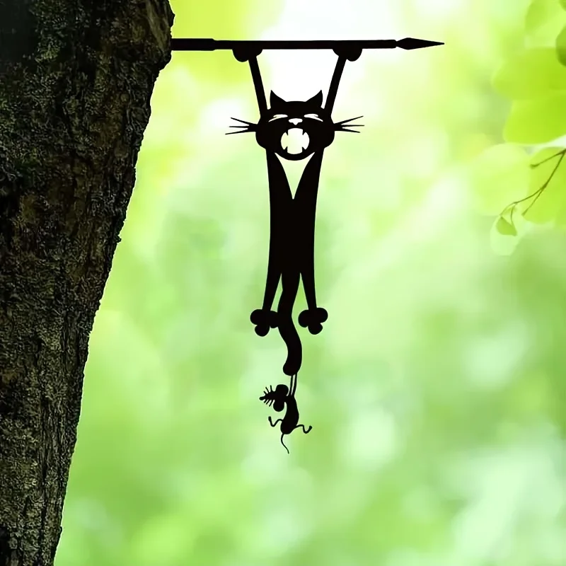 1pc Cat and Mouse Metal Wall Art - Whimsical Silhouette Outdoor Garden Decor, Ideal for Home and Garden, Mother'S Day Gift