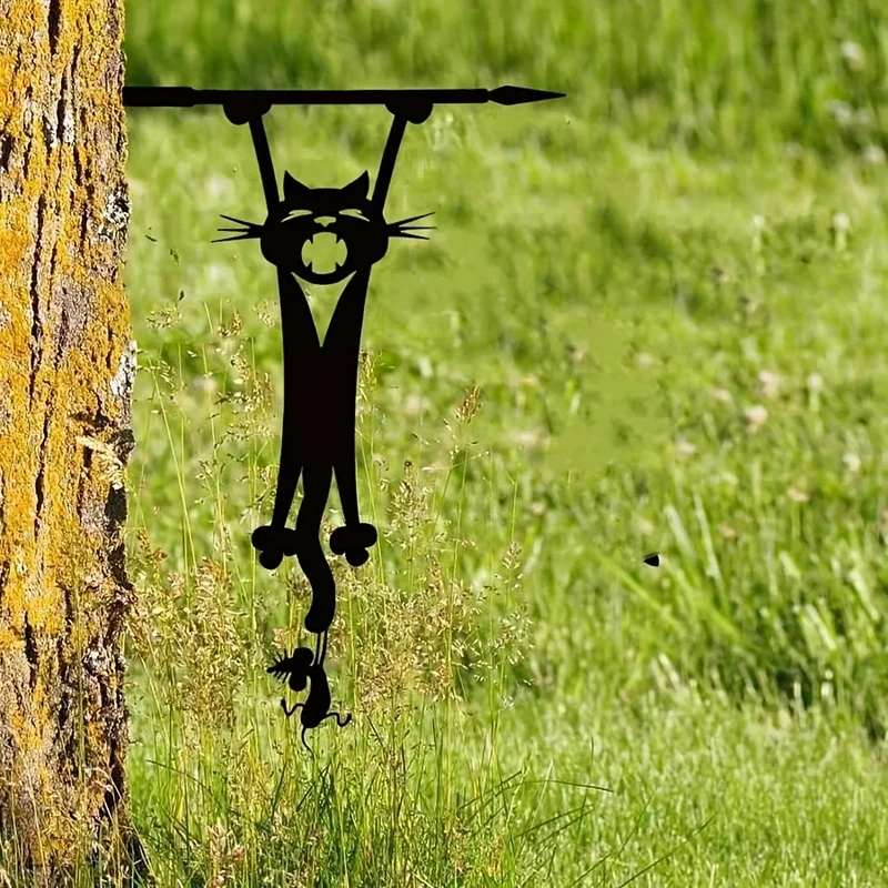 1pc Cat and Mouse Metal Wall Art - Whimsical Silhouette Outdoor Garden Decor, Ideal for Home and Garden, Mother'S Day Gift