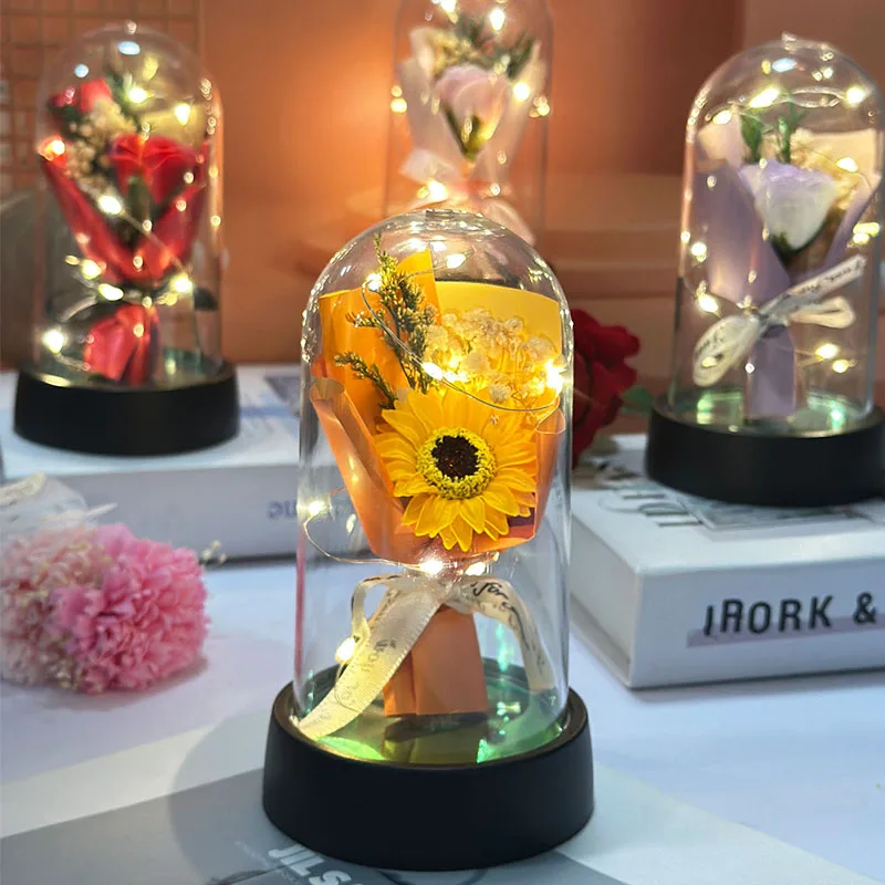 Mother's Day Graduation Season Gift Small Sunflower Plastic Cover to Send Students to Send Teachers to Glow Rose Bouquet Small O