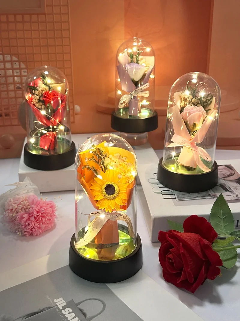 Mother's Day Graduation Season Gift Small Sunflower Plastic Cover to Send Students to Send Teachers to Glow Rose Bouquet Small O