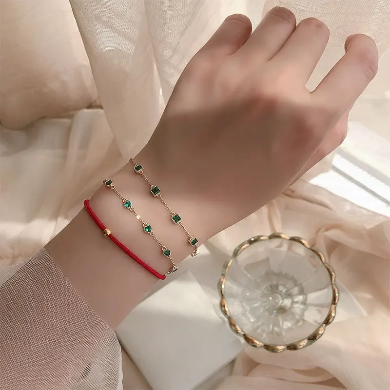 925 Sterling Silver Simple Emerald Crystal Bracelet For Women Light Luxury Temperament Mother's Day Jewelry Gift