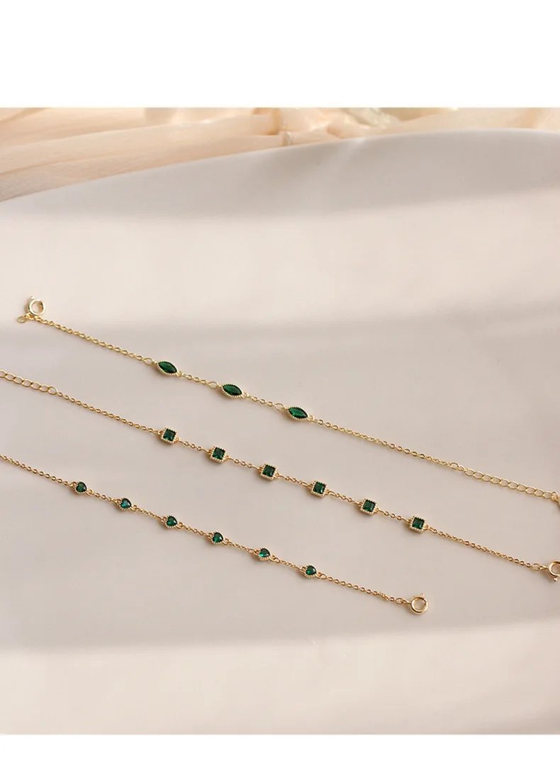 925 Sterling Silver Simple Emerald Crystal Bracelet For Women Light Luxury Temperament Mother's Day Jewelry Gift