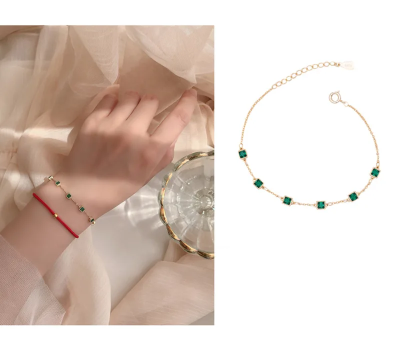 925 Sterling Silver Simple Emerald Crystal Bracelet For Women Light Luxury Temperament Mother's Day Jewelry Gift
