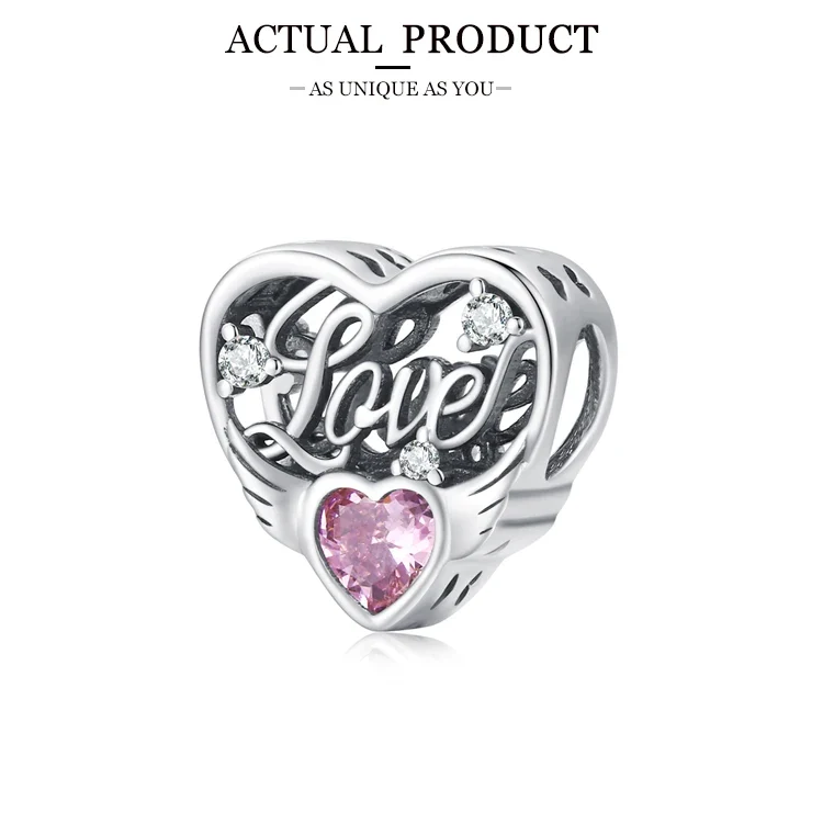WOSTU Real 925 Sterling Silver Heart Pendents Gifts Charms Beads Fit Original DIY Bracelet Necklace Mother's Day Jewelry for Mom