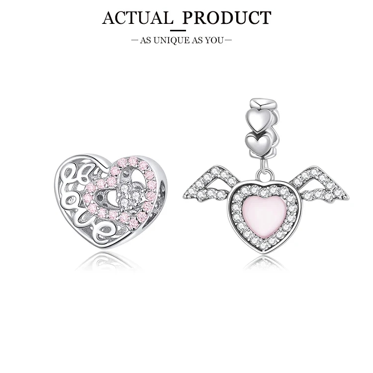 WOSTU Real 925 Sterling Silver Heart Pendents Gifts Charms Beads Fit Original DIY Bracelet Necklace Mother's Day Jewelry for Mom
