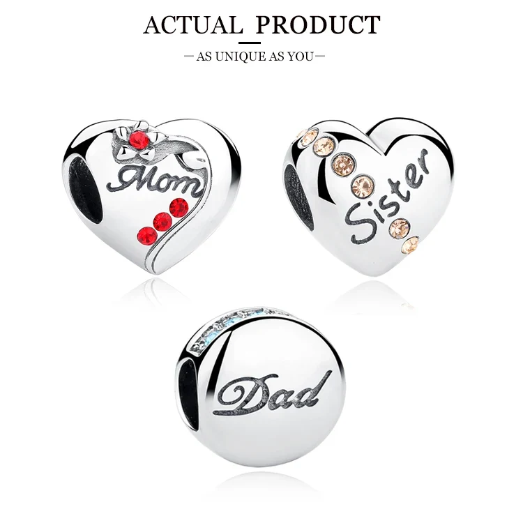 WOSTU Real 925 Sterling Silver Heart Pendents Gifts Charms Beads Fit Original DIY Bracelet Necklace Mother's Day Jewelry for Mom