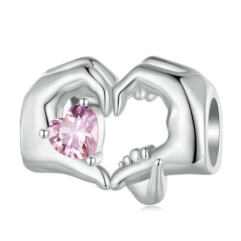 WOSTU Real 925 Sterling Silver Heart Pendents Gifts Charms Beads Fit Original DIY Bracelet Necklace Mother's Day Jewelry for Mom