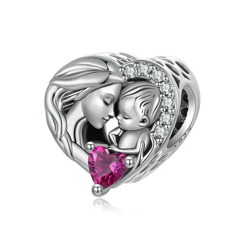 WOSTU Real 925 Sterling Silver Heart Pendents Gifts Charms Beads Fit Original DIY Bracelet Necklace Mother's Day Jewelry for Mom