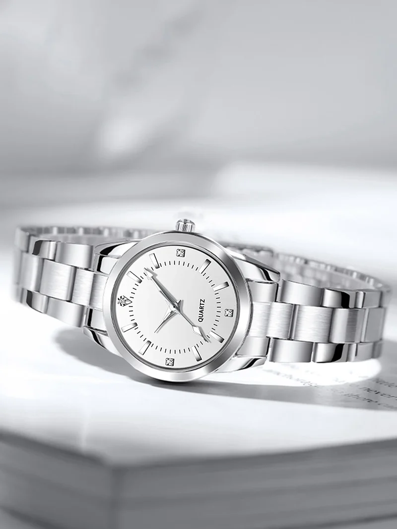 Ladies Fashionable Compact Stainless Steel Quartz Watch Ideal Mother's Day Gift Watch (No Box Included)