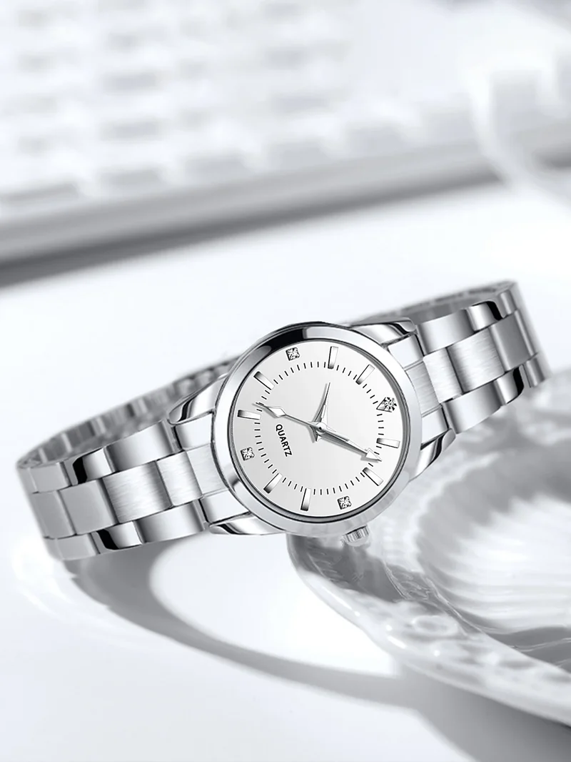 Ladies Fashionable Compact Stainless Steel Quartz Watch Ideal Mother's Day Gift Watch (No Box Included)