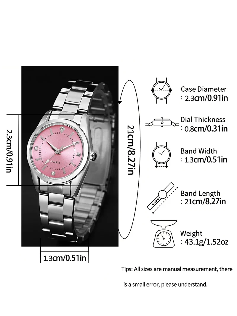 Ladies Fashionable Compact Stainless Steel Quartz Watch Ideal Mother's Day Gift Watch (No Box Included)