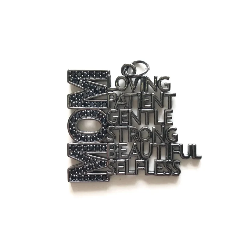 5pcs Micro Paved Mom Is Loving Strong... Word Charm Letter Pendant for Mother's Day Gift Women Bracelet Necklace Jewelry Making