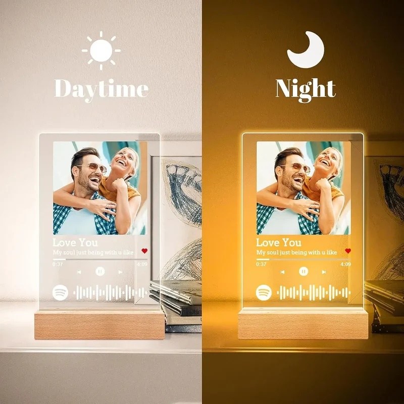 Personalized Anniversary Couples Mother's Day Gifts for Women Men 7 Colors Heart Picture Frame Acrylic Plaque with Night Light