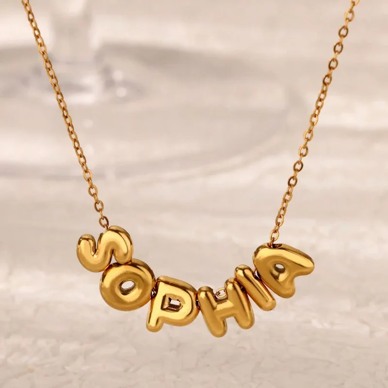 Custom Bubble Initial Letter Name Necklace For Women Men Personalized Letter Necklace Stainless Steel Jewelry Mother's Day Gift