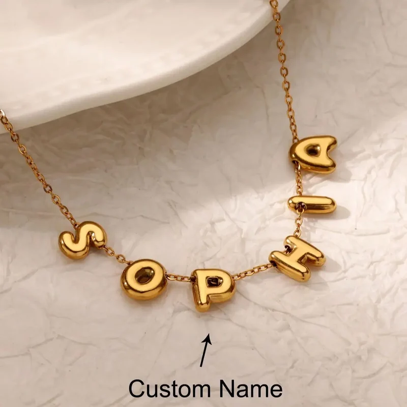 Custom Bubble Initial Letter Name Necklace For Women Men Personalized Letter Necklace Stainless Steel Jewelry Mother's Day Gift
