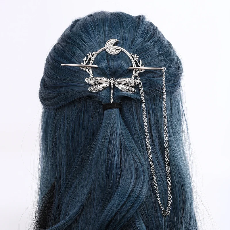 Viking Retro Dragonfly Moon Hairpin Branch Hairpin Women's Fashion Trend Versatile Hair Accessories Scandinavian Norwegian Style Accessories Party Accessories Valentine's Day Mother's Day Holiday Gift