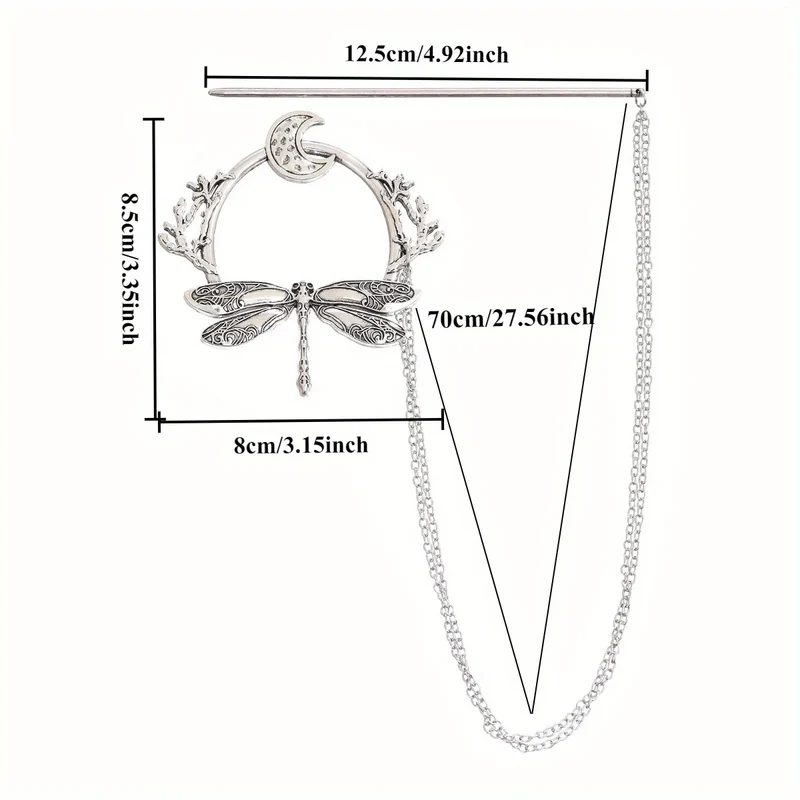 Viking Retro Dragonfly Moon Hairpin Branch Hairpin Women's Fashion Trend Versatile Hair Accessories Scandinavian Norwegian Style Accessories Party Accessories Valentine's Day Mother's Day Holiday Gift