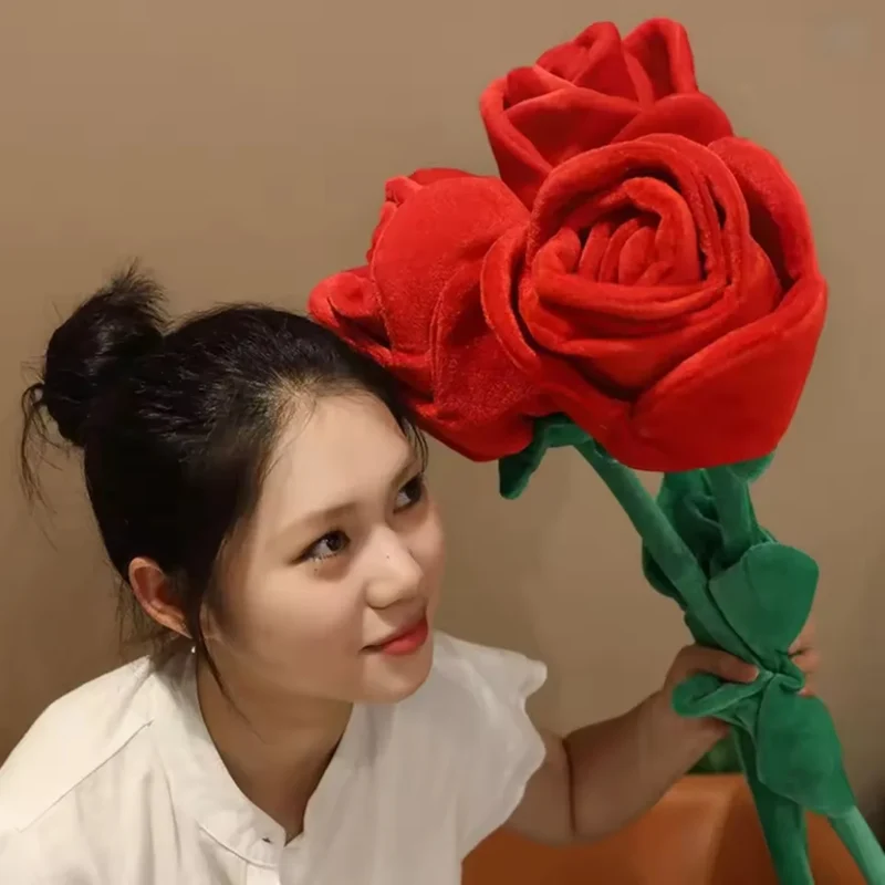 85cm Large Red Plush Artificial Rose Bouquet Stuffed Bendable Bouquet Soft Floral Home Decoration Valentine's Day Mother's Day g