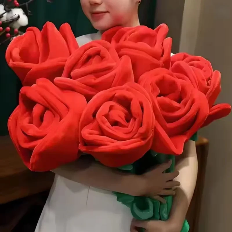 85cm Large Red Plush Artificial Rose Bouquet Stuffed Bendable Bouquet Soft Floral Home Decoration Valentine's Day Mother's Day g