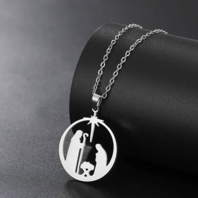 Christian Prayer Pendant Necklace Stainless Steel Unisex Retro Angel Star Prayer Talisman Mother's Day Jewelry Gift
