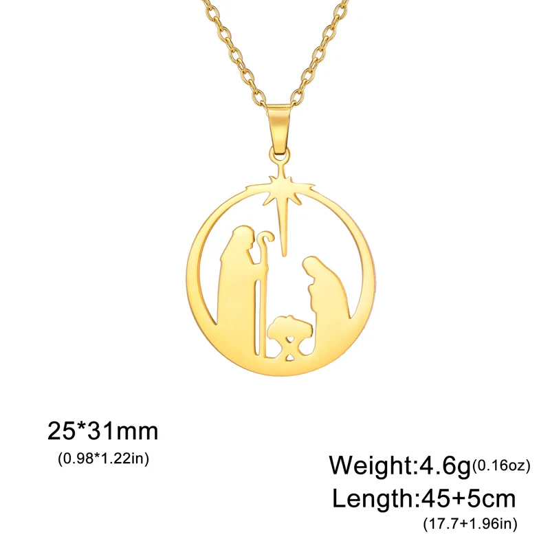 Christian Prayer Pendant Necklace Stainless Steel Unisex Retro Angel Star Prayer Talisman Mother's Day Jewelry Gift