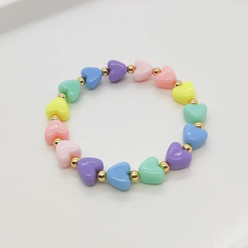 KKBEAD Candy Color Heart Bracelets for Girl Gift Letter MAMA Jewelry Mother's Day Gifts Stretch Bracelet for Women Pulseras