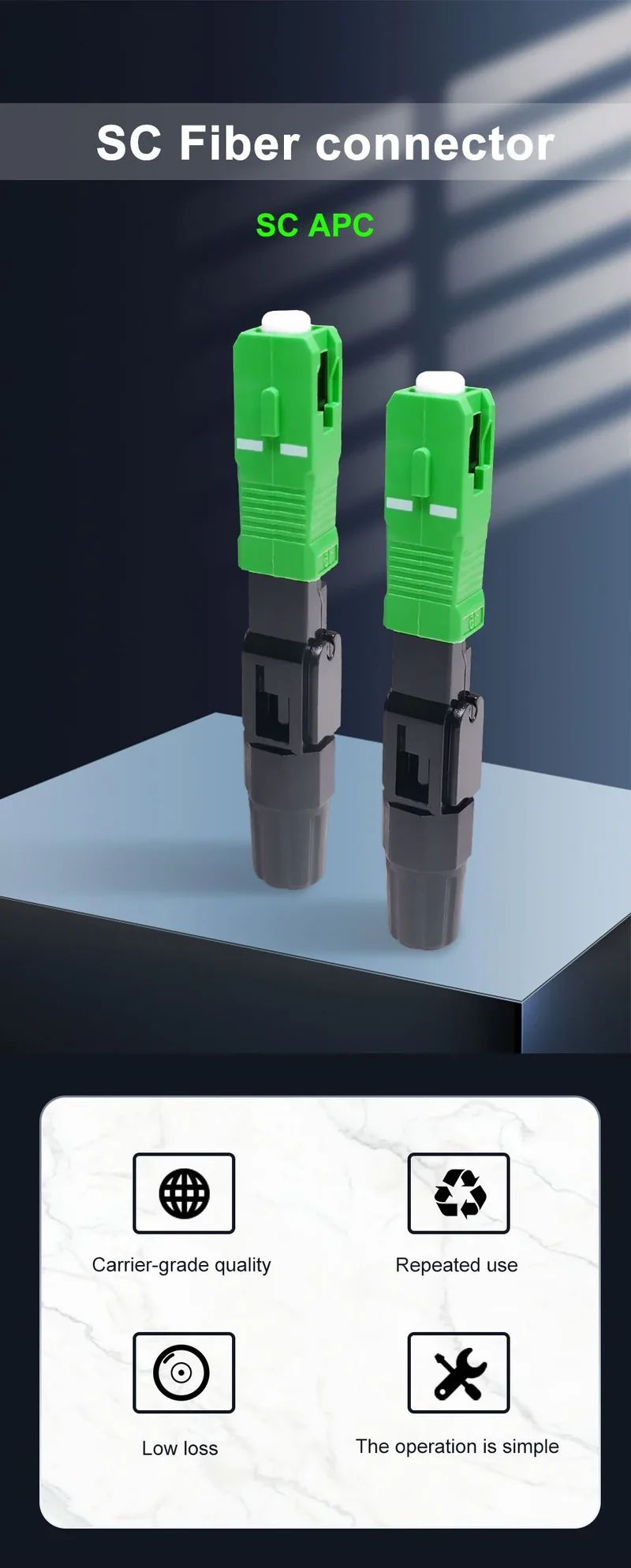 ONTi 50-400pcs SC APC Fiber Optic Fast Connector Single Mode Fiber Optic Adapter FTTH Fiber Quick Connector Field Assembly