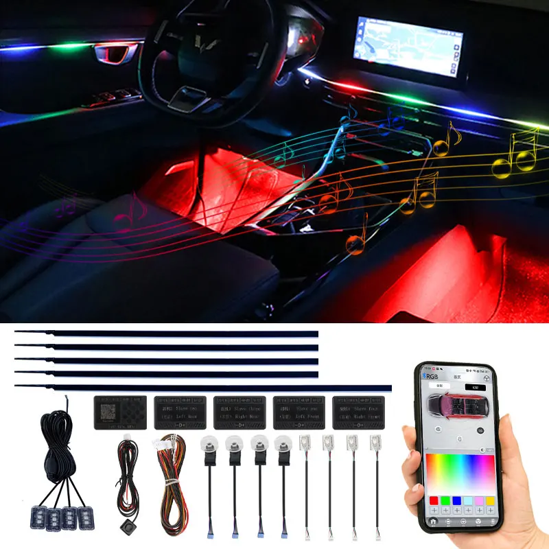 18in1 Car interior lights rgb Car Led interior car led strip lights for car ambient light door lighting Foot decorative lamp
