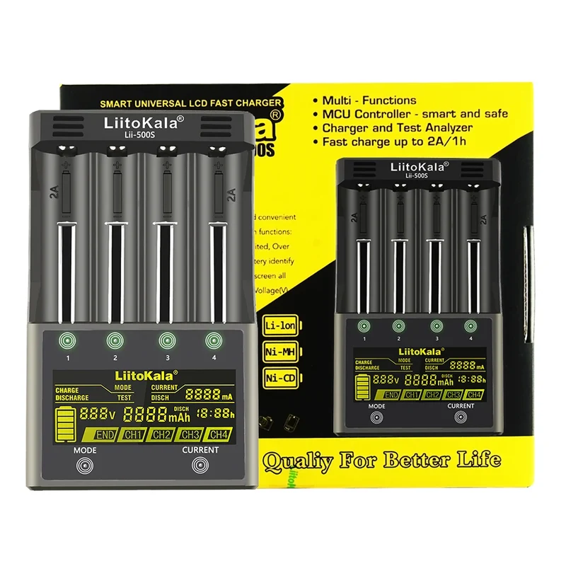 LiitoKala lii-500S lii-500 lii-600 LCD 3.7V 1.2V 18650 26650 21700 Battery Charger with screen Test the battery capacity