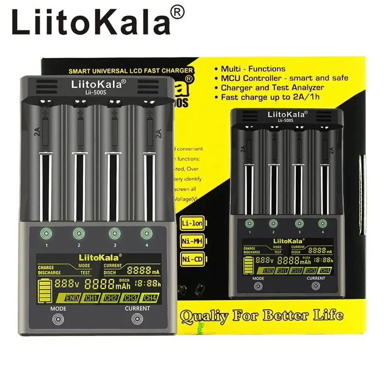 LiitoKala lii-500S lii-500 lii-600 LCD 3.7V 1.2V 18650 26650 21700 Battery Charger with screen Test the battery capacity