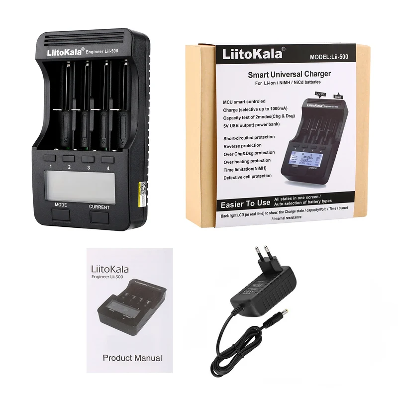 LiitoKala lii-500S lii-500 lii-600 LCD 3.7V 1.2V 18650 26650 21700 Battery Charger with screen Test the battery capacity