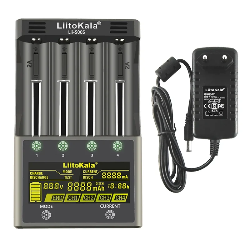 LiitoKala lii-500S lii-500 lii-600 LCD 3.7V 1.2V 18650 26650 21700 Battery Charger with screen Test the battery capacity