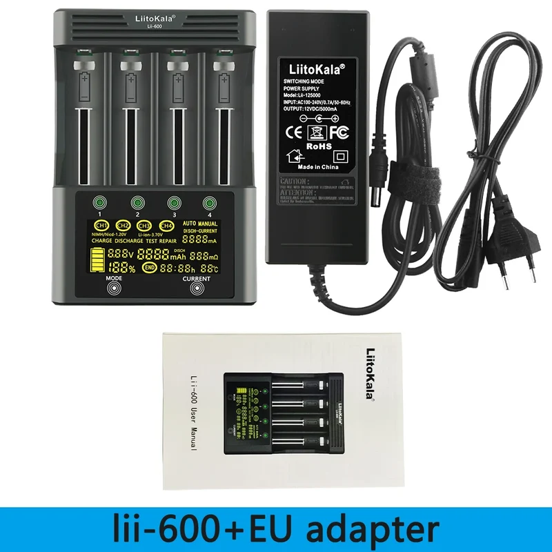 LiitoKala lii-500S lii-500 lii-600 LCD 3.7V 1.2V 18650 26650 21700 Battery Charger with screen Test the battery capacity