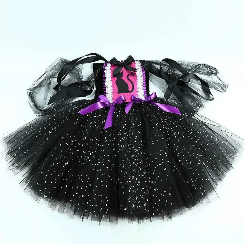 Sparkly Black Cat Tutu Dress for Baby Girls Animal Halloween Costumes with Ears Hairbow Kids Twinkle Kitty Ballet Tutus Outfit