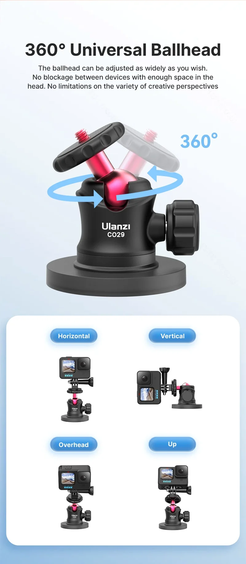 Ulanzi C029 Magnetic Tripod Ball Head Cloud Terrace for Gopro 7 8 9 10 11 12 Smartphone Action Camera Base Mount