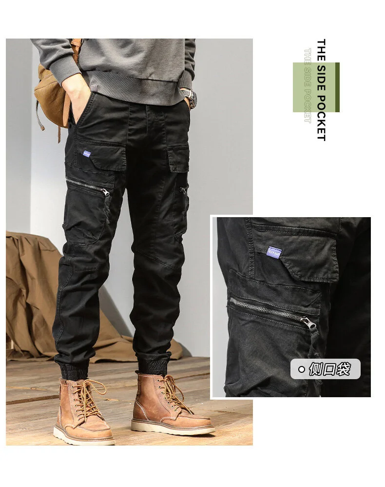 CAAYU Joggers Cargo Pants Men Casual Y2k Multi-Pocket Male Trousers Sweatpants Streetwear Techwear Tactical Track Gray Pants Men
