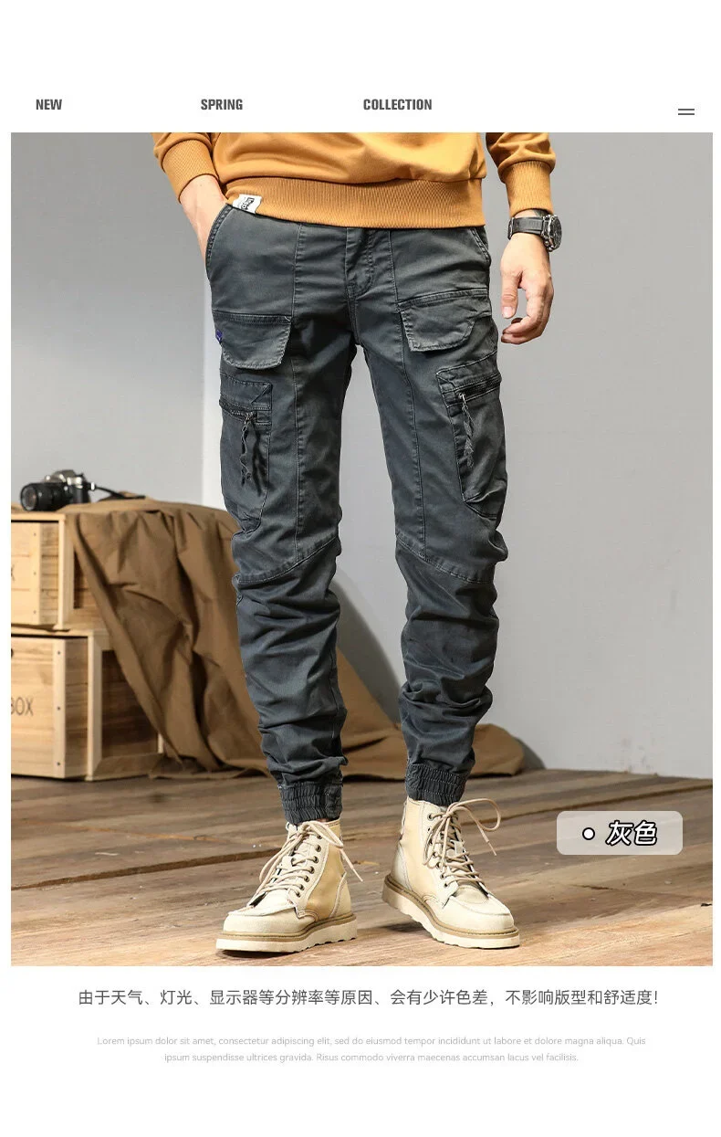 CAAYU Joggers Cargo Pants Men Casual Y2k Multi-Pocket Male Trousers Sweatpants Streetwear Techwear Tactical Track Gray Pants Men