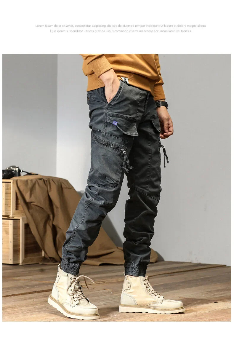 CAAYU Joggers Cargo Pants Men Casual Y2k Multi-Pocket Male Trousers Sweatpants Streetwear Techwear Tactical Track Gray Pants Men