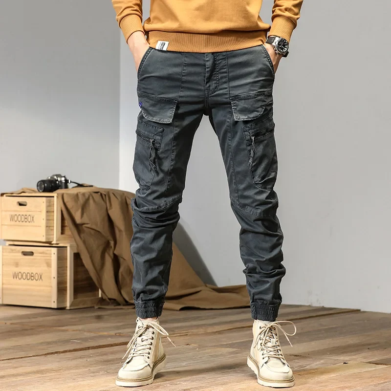CAAYU Joggers Cargo Pants Men Casual Y2k Multi-Pocket Male Trousers Sweatpants Streetwear Techwear Tactical Track Gray Pants Men