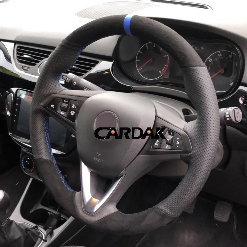 Black Suede Car Steering Wheel Cover For Opel Astra(K) Corsa(E) Crossland X Grandland X Insignia Leather Steering Wrap