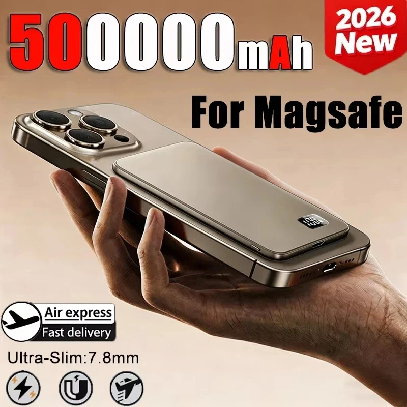 Lenovo Ultra-thin 500000mAh Mobile Power Bank For MagSafe Magnetic Wireless Fast Charge Portable LED Display For iPhone Xiaomi