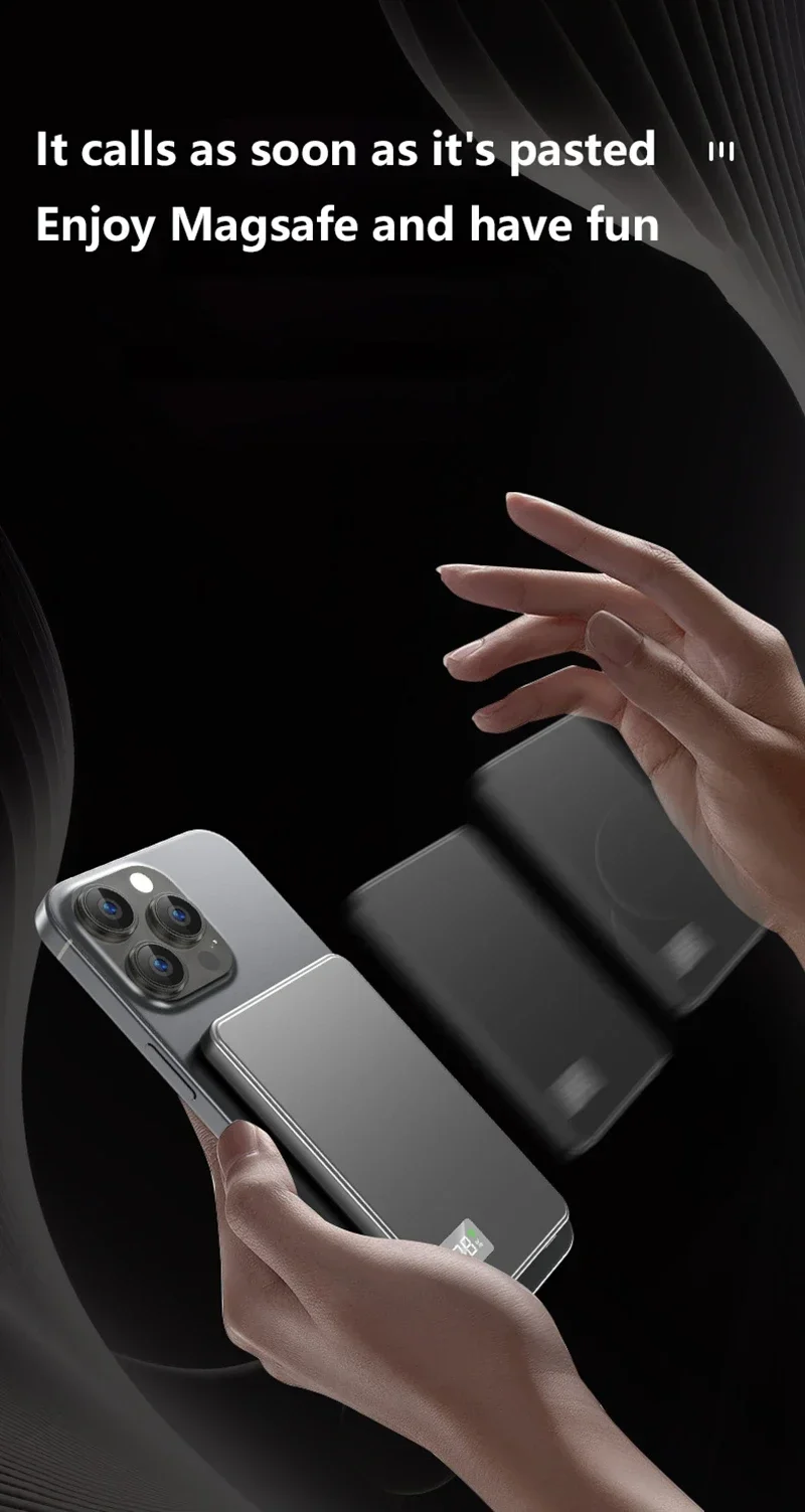 Lenovo Ultra-thin 500000mAh Mobile Power Bank For MagSafe Magnetic Wireless Fast Charge Portable LED Display For iPhone Xiaomi