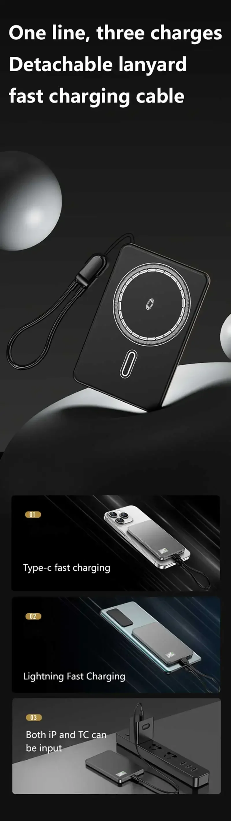 Lenovo Ultra-thin 500000mAh Mobile Power Bank For MagSafe Magnetic Wireless Fast Charge Portable LED Display For iPhone Xiaomi