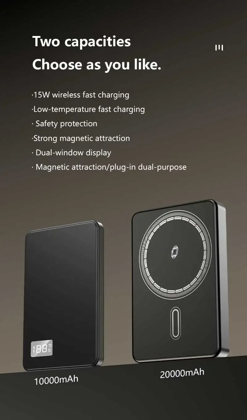 Lenovo Ultra-thin 500000mAh Mobile Power Bank For MagSafe Magnetic Wireless Fast Charge Portable LED Display For iPhone Xiaomi